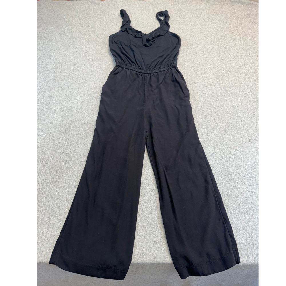 LOFT Black Wide-Leg Jumpsuit with Ruffle Straps